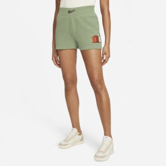 Nike Shorts Knit Cotton Slim Fit Ribbed DJ5359-386 Oil Green Size XS - Picture 2 of 11